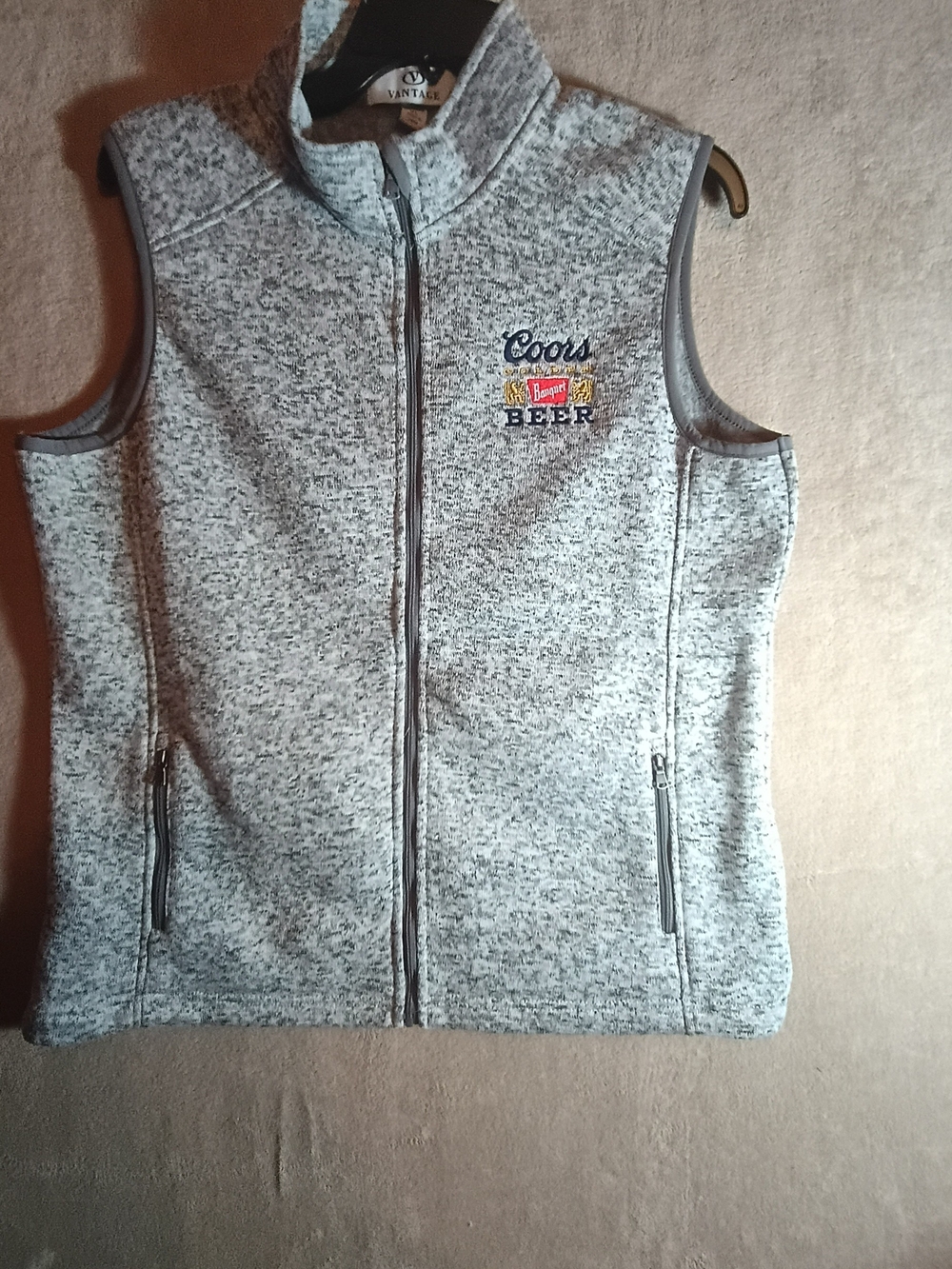 Vantage Women's Heather Gray XL Sweater Fleece Vest Coors Banquet Beer Embro
